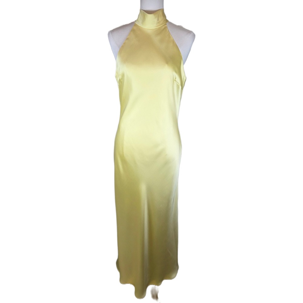 Steve Madden Yellow Satin Halter Neck Maxi Dress w/Back Bow